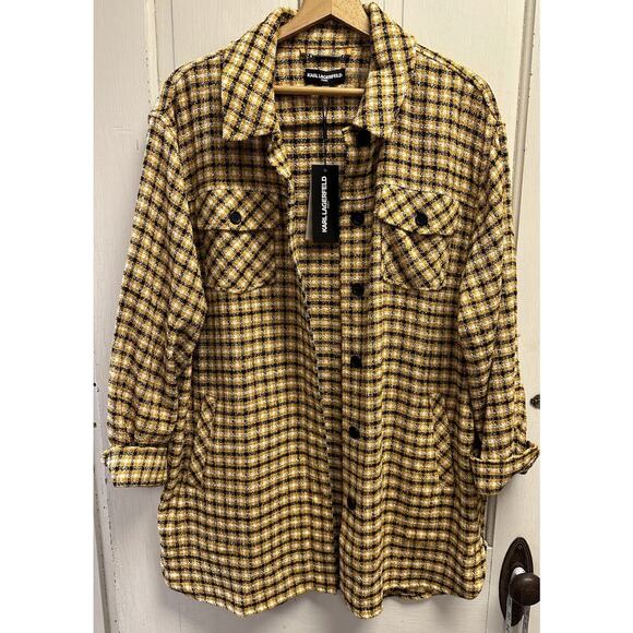 NWT Karl Lagerfeld Yellow Black Plaid Jacket Size XL - Picture 1 of 5